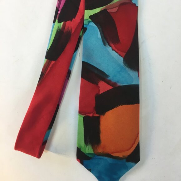 Barb Maria Handpainted Silk Tie Vintage Rainbow Tie Dye Abstract Multicolour - Picture 7 of 14